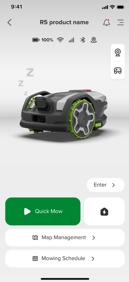 Mower home app screen