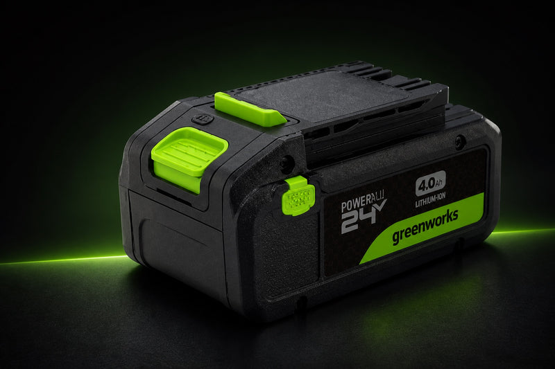 Premium studio view of a Greenworks PowerAll 24V 4Ah battery