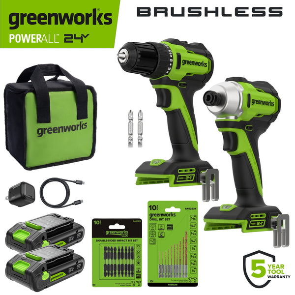 PowerAll 24V Brushless 300 in-lbs Drill Driver + Impact Driver