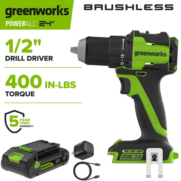 PowerAll 24V Brushless 400 in-lbs 2 Speed 1/2