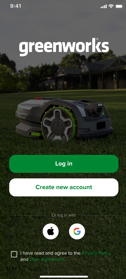 Greenworks app login screen