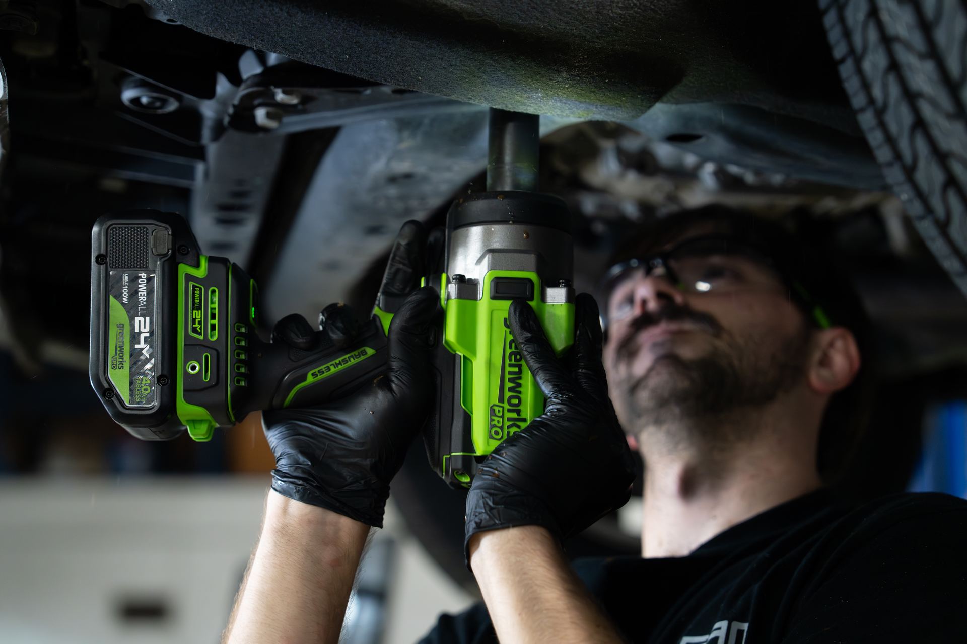 Greenworks technician servicing a tool
