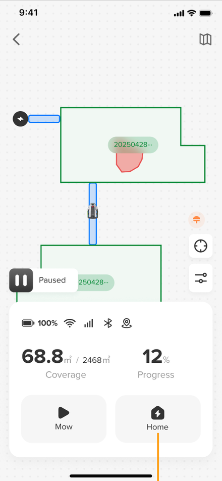 Live mowing progress app screen