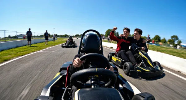 Greenworks electric go-kart racing on track